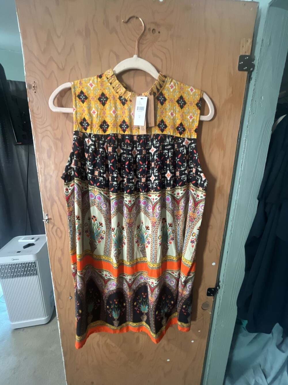 Conditions Apply Sleeveless Ruffle Neck Printed Dress Size M